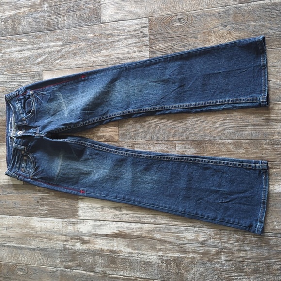 COWGIRL TUFF "Hot Rod Red" bootcut blue jeans red stitching horseback riding 24 - Picture 2 of 13